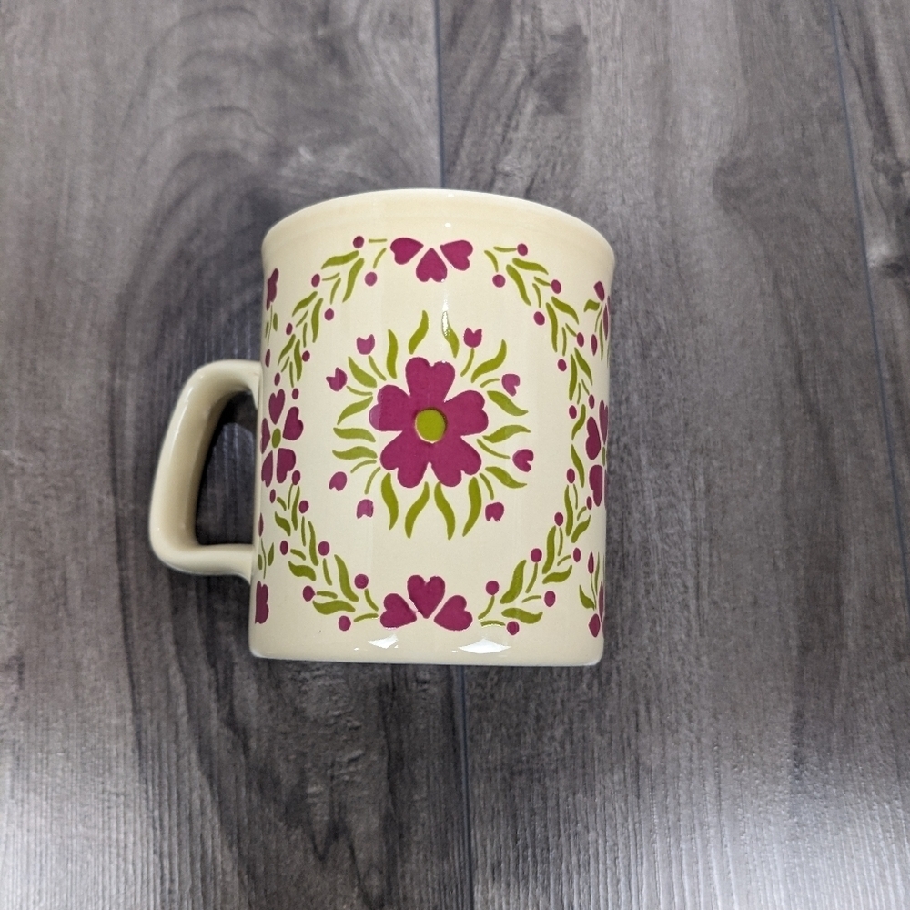 Kiln Craft England Kitchsy Coffee Tea Mug Pink Butter Yellow Floral Vintage 1970